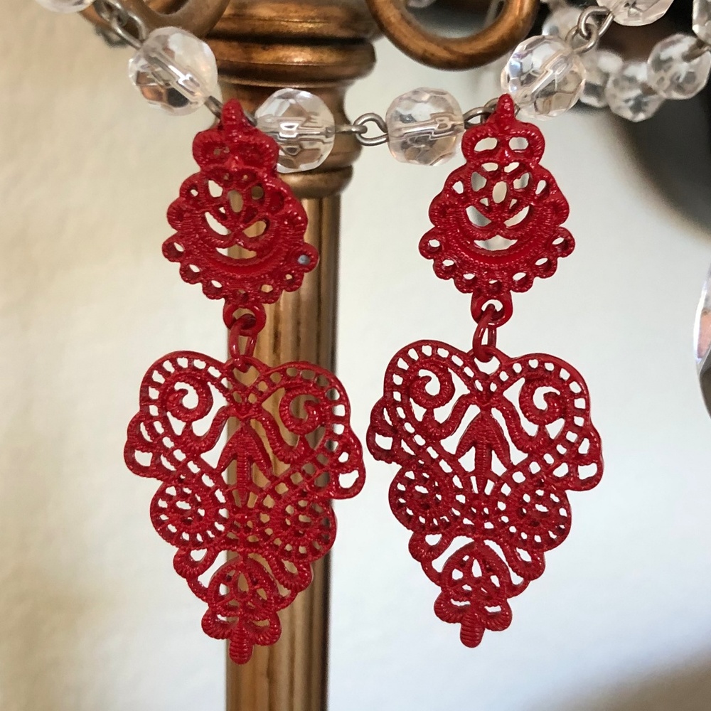 New, red Bohemia style dangle earrings - Picture 4 of 4